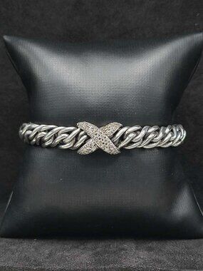 David Yurman Lyrica Single X Bracelet w/ Pavé White Diamonds - 9mm - Medium